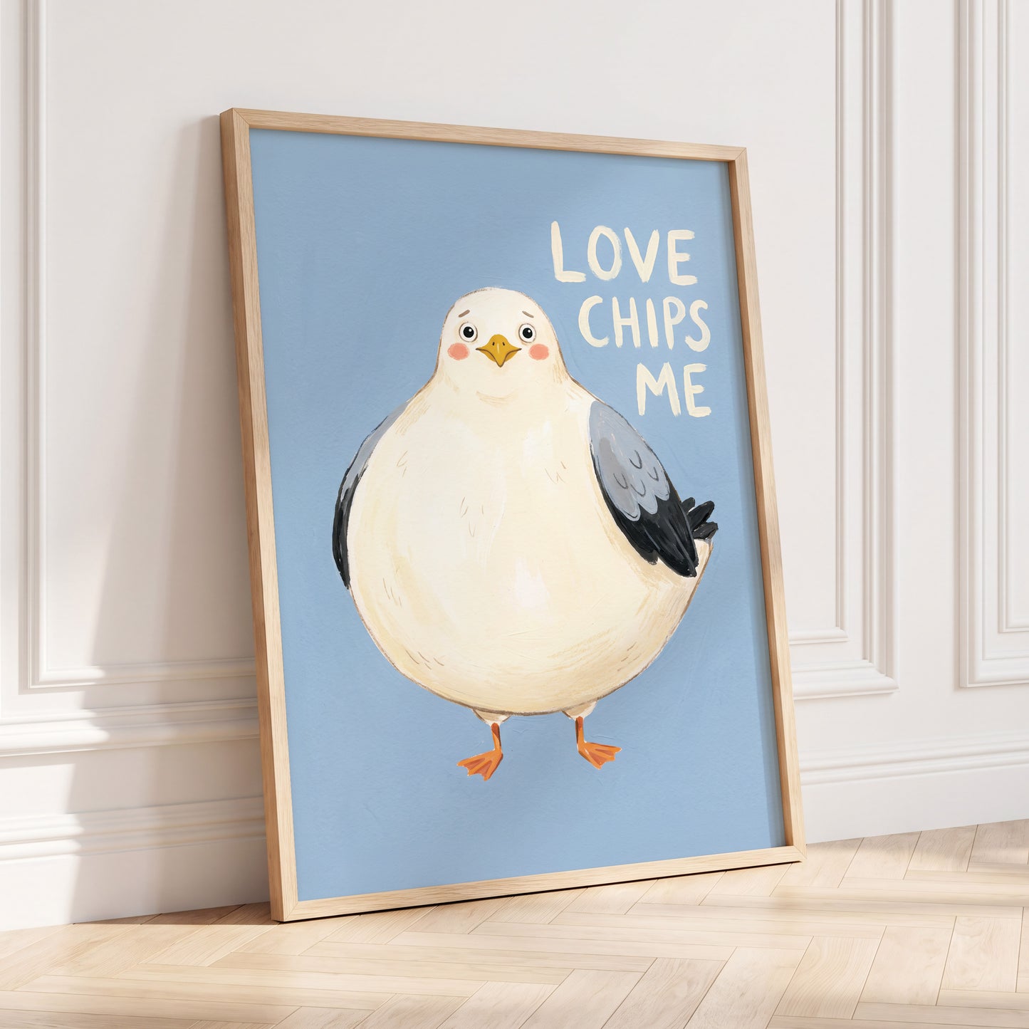Chips, Please!, blue, white, beige nature wall art displayed in a styled interior, gallery view 6