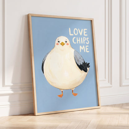 Chips, Please!, blue, white, beige nature wall art displayed in a styled interior, gallery view 6