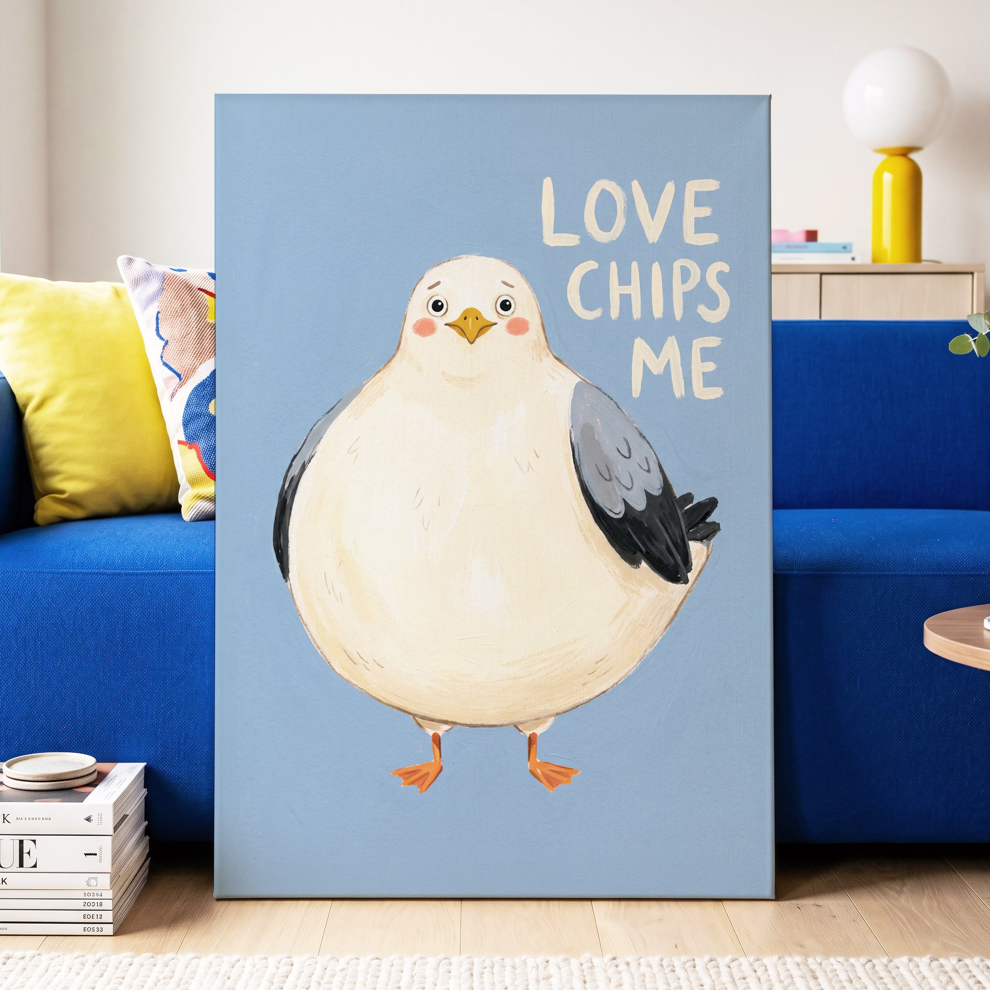 Chips, Please!, blue, white, beige nature wall art displayed in a styled interior, gallery view 7