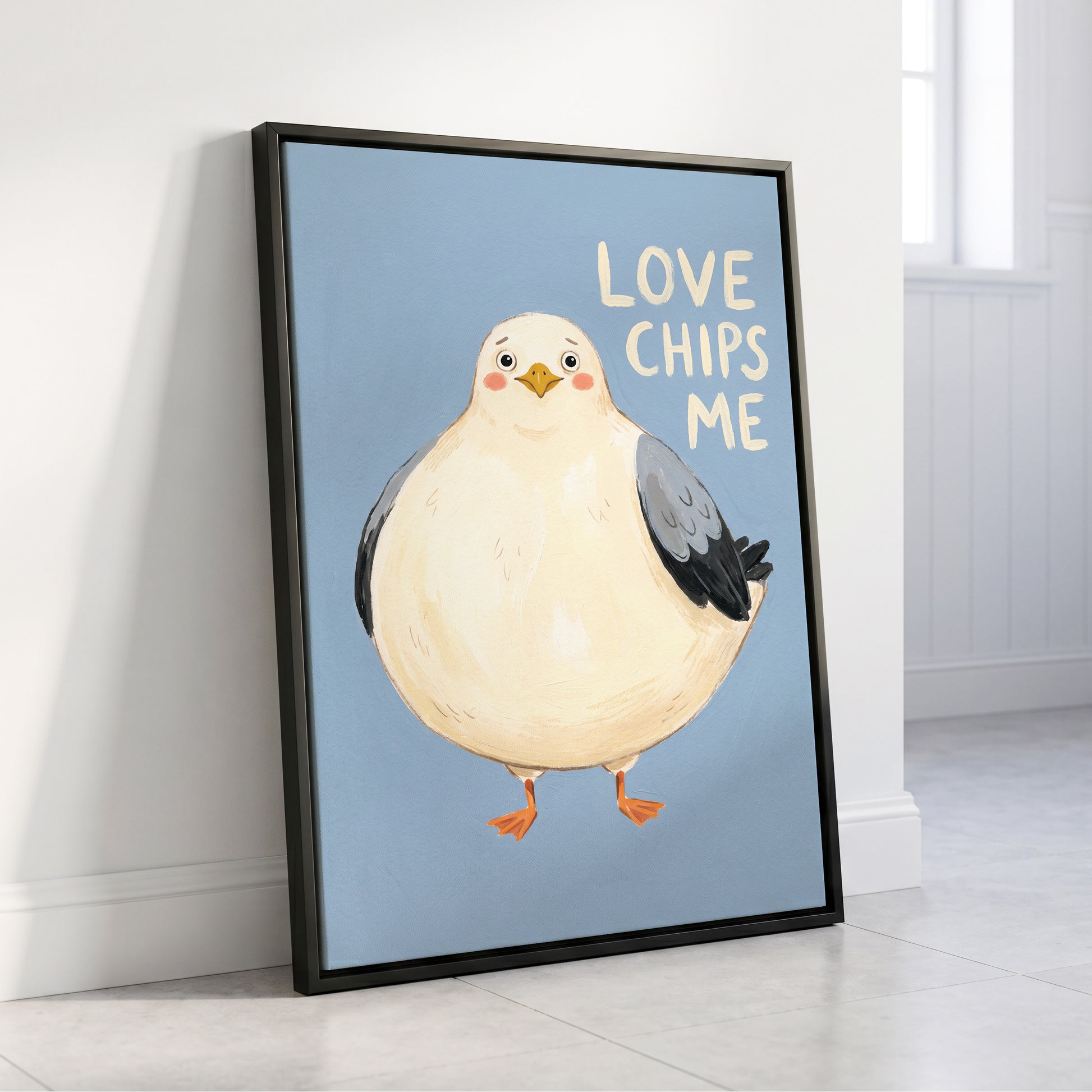Chips, Please!, blue, white, beige nature wall art displayed in a styled interior, gallery view 8