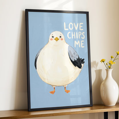 Chips, Please!, blue, white, beige nature wall art displayed in a styled interior, gallery view 9