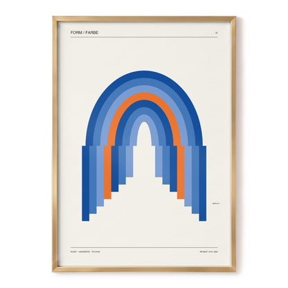 Chromatic Archways, blue, orange, beige minimalist wall art, front artwork view