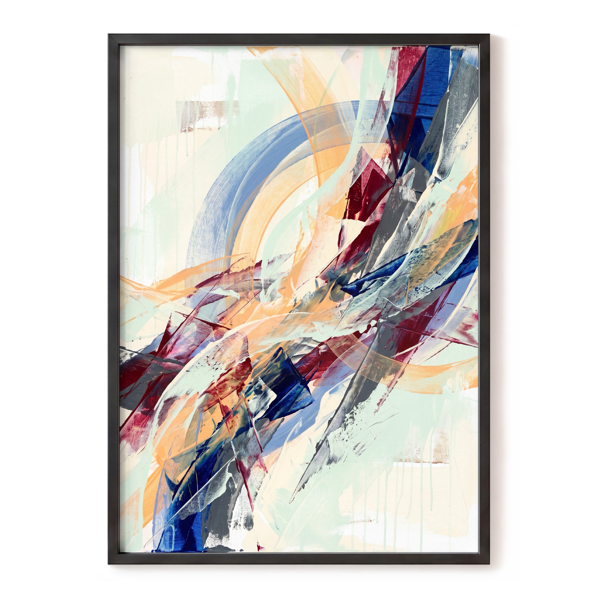 Chromatic Ascent, blue, red, green abstract wall art, front artwork view