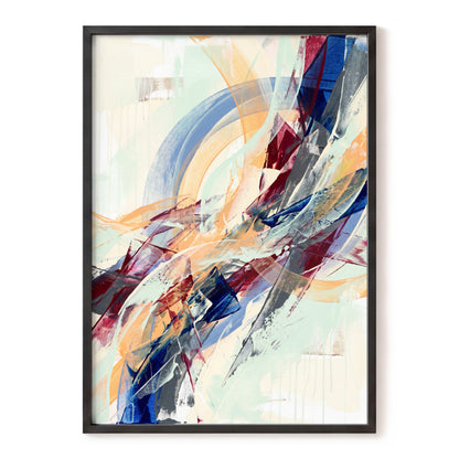 Chromatic Ascent, blue, red, green abstract wall art, front artwork view