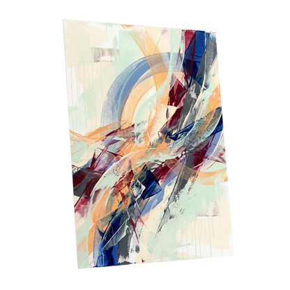 Chromatic Ascent, blue, red, green abstract wall art shown as a unframed poster wall art print