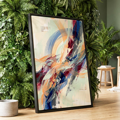 Chromatic Ascent, blue, red, green abstract wall art displayed in a styled interior, gallery view 4