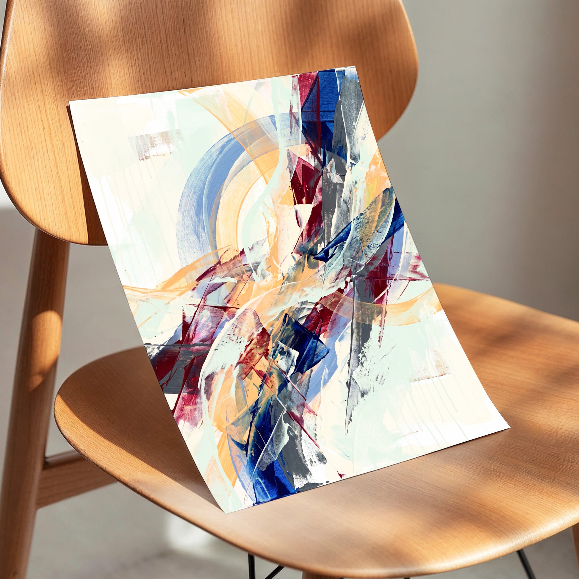 Chromatic Ascent, blue, red, green abstract wall art displayed in a styled interior, gallery view 5