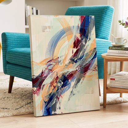 Chromatic Ascent, blue, red, green abstract wall art displayed in a styled interior, gallery view 7
