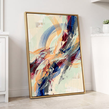 Chromatic Ascent, blue, red, green abstract wall art displayed in a styled interior, gallery view 8