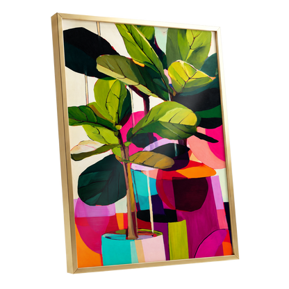 Chromatic Canopy, green, pink, black nature wall art shown as a gold framed poster wall art print