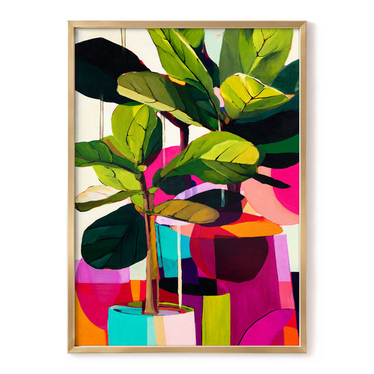 Chromatic Canopy, green, pink, black nature wall art, front artwork view