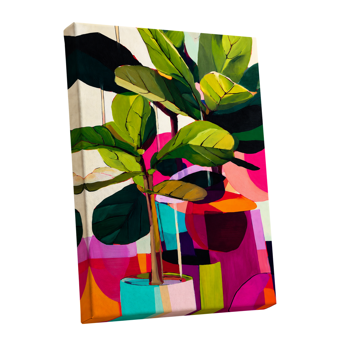 Chromatic Canopy, green, pink, black nature wall art shown as a stretched canvas wall art