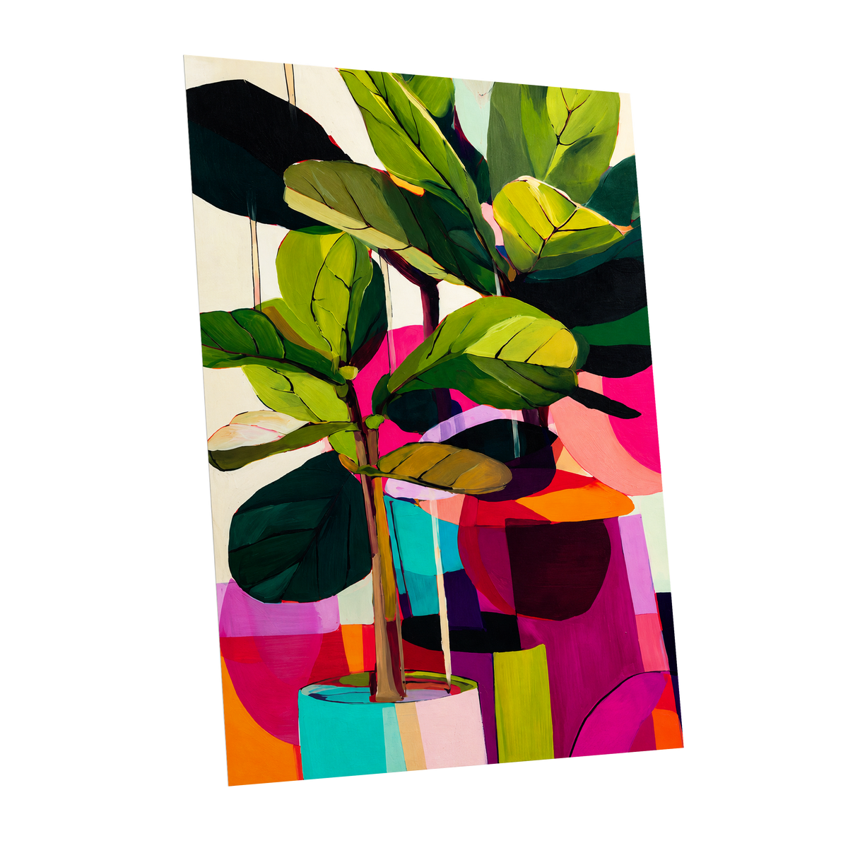 Chromatic Canopy, green, pink, black nature wall art shown as a unframed poster wall art print