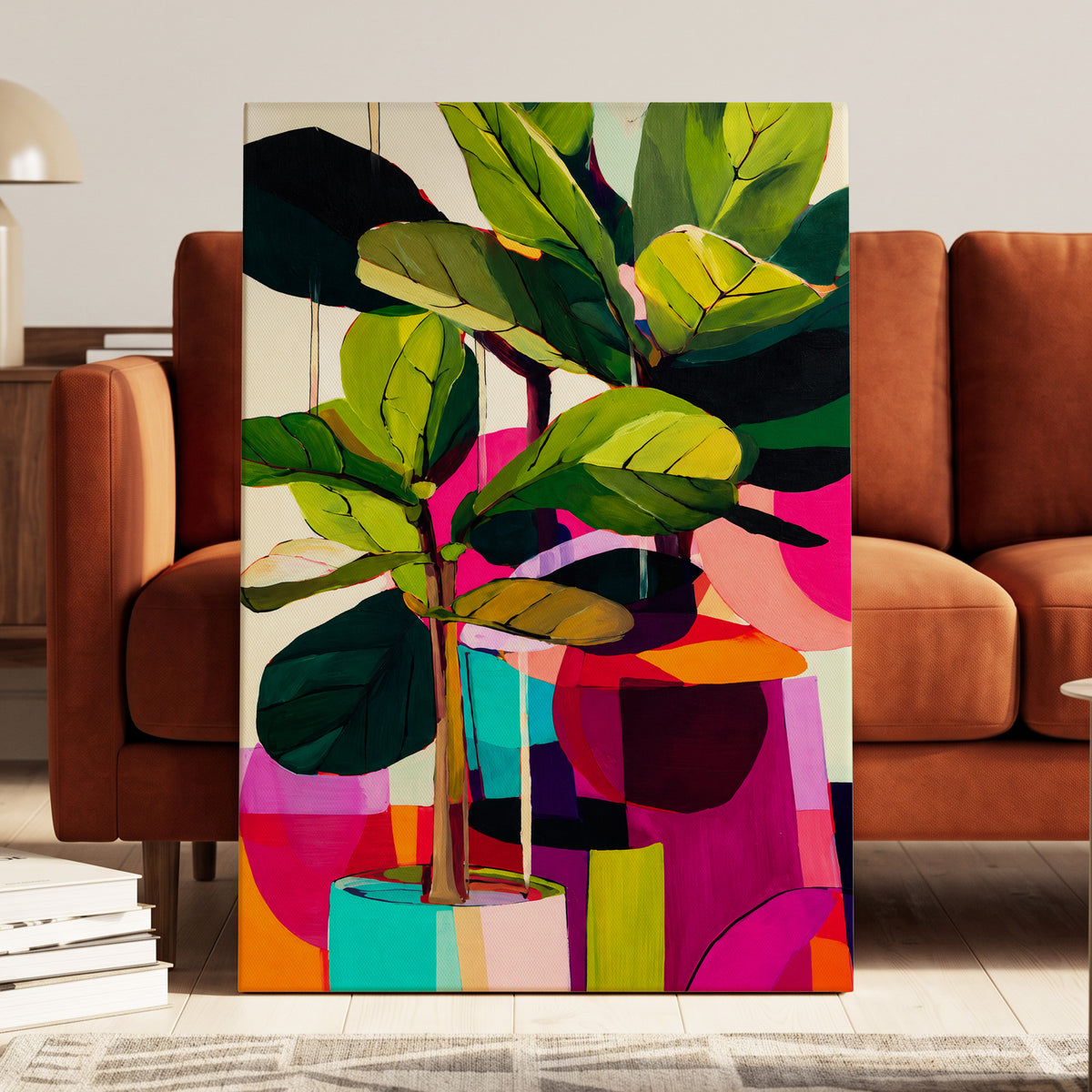 Chromatic Canopy, green, pink, black nature wall art displayed in a styled interior, gallery view 3