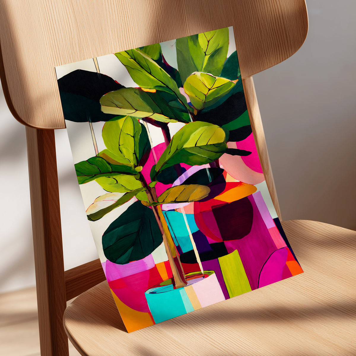 Chromatic Canopy, green, pink, black nature wall art displayed in a styled interior, gallery view 5