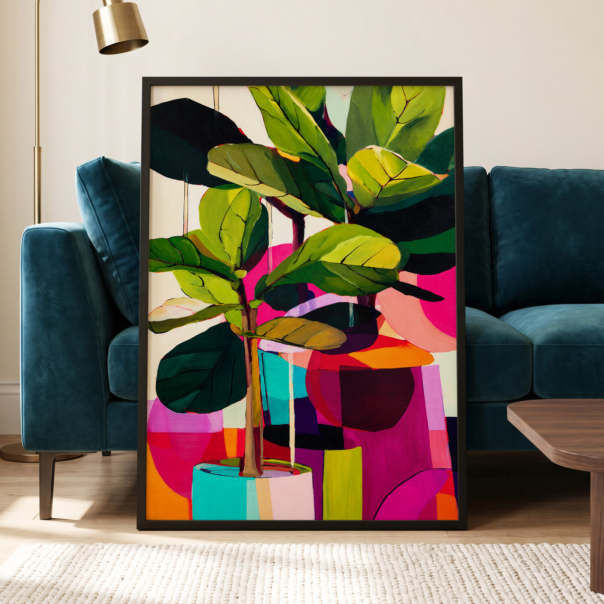 Chromatic Canopy, green, pink, black nature wall art displayed in a styled interior, gallery view 6