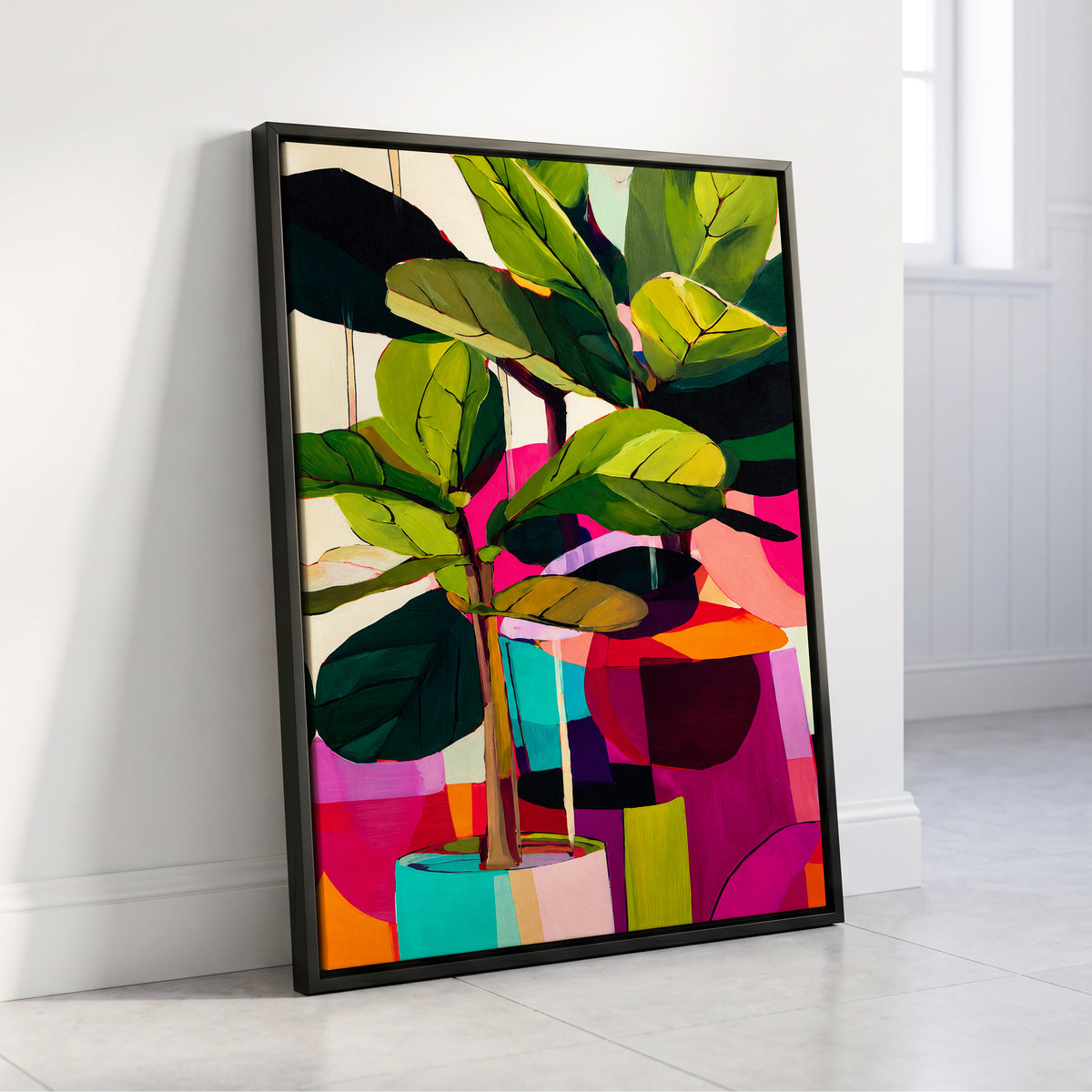 Chromatic Canopy, green, pink, black nature wall art displayed in a styled interior, gallery view 8