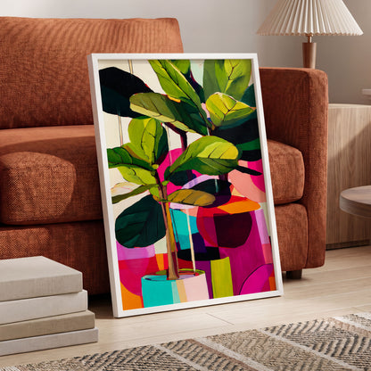 Chromatic Canopy, green, pink, black nature wall art displayed in a styled interior, gallery view 9