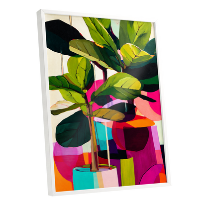 Chromatic Canopy, green, pink, black nature wall art shown as a white framed poster wall art print