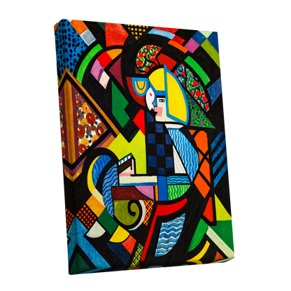 Chromatic Confluence, multicolor, black, blue abstract wall art shown as a stretched canvas wall art