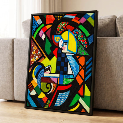 Chromatic Confluence, multicolor, black, blue abstract wall art displayed in a styled interior, gallery view 1
