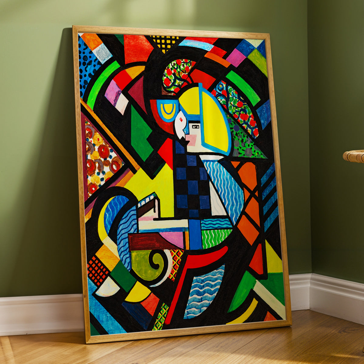 Chromatic Confluence, multicolor, black, blue abstract wall art displayed in a styled interior, gallery view 4