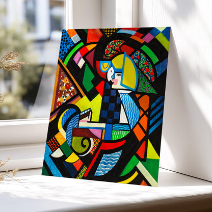 Chromatic Confluence, multicolor, black, blue abstract wall art displayed in a styled interior, gallery view 5