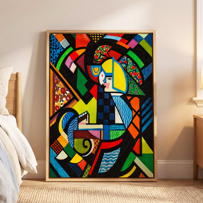 Chromatic Confluence, multicolor, black, blue abstract wall art displayed in a styled interior, gallery view 6