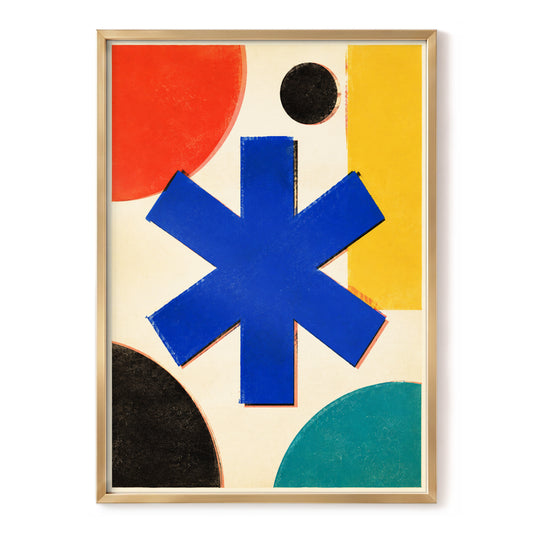 Chromatic Crossroads, blue, beige, yellow abstract wall art, front artwork view