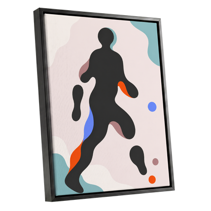 Chromatic Drift, black, pink, blue abstract wall art shown as a black framed canvas wall art