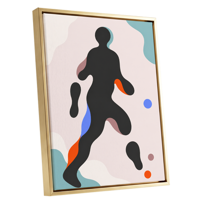 Chromatic Drift, black, pink, blue abstract wall art shown as a gold framed canvas wall art
