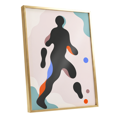 Chromatic Drift, black, pink, blue abstract wall art shown as a gold framed poster wall art print