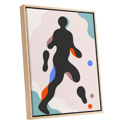 Chromatic Drift, black, pink, blue abstract wall art shown as a oak framed canvas wall art