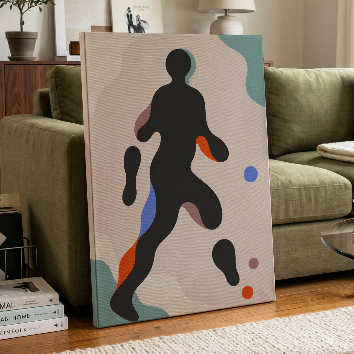 Chromatic Drift, black, pink, blue abstract wall art displayed in a styled interior, gallery view 3