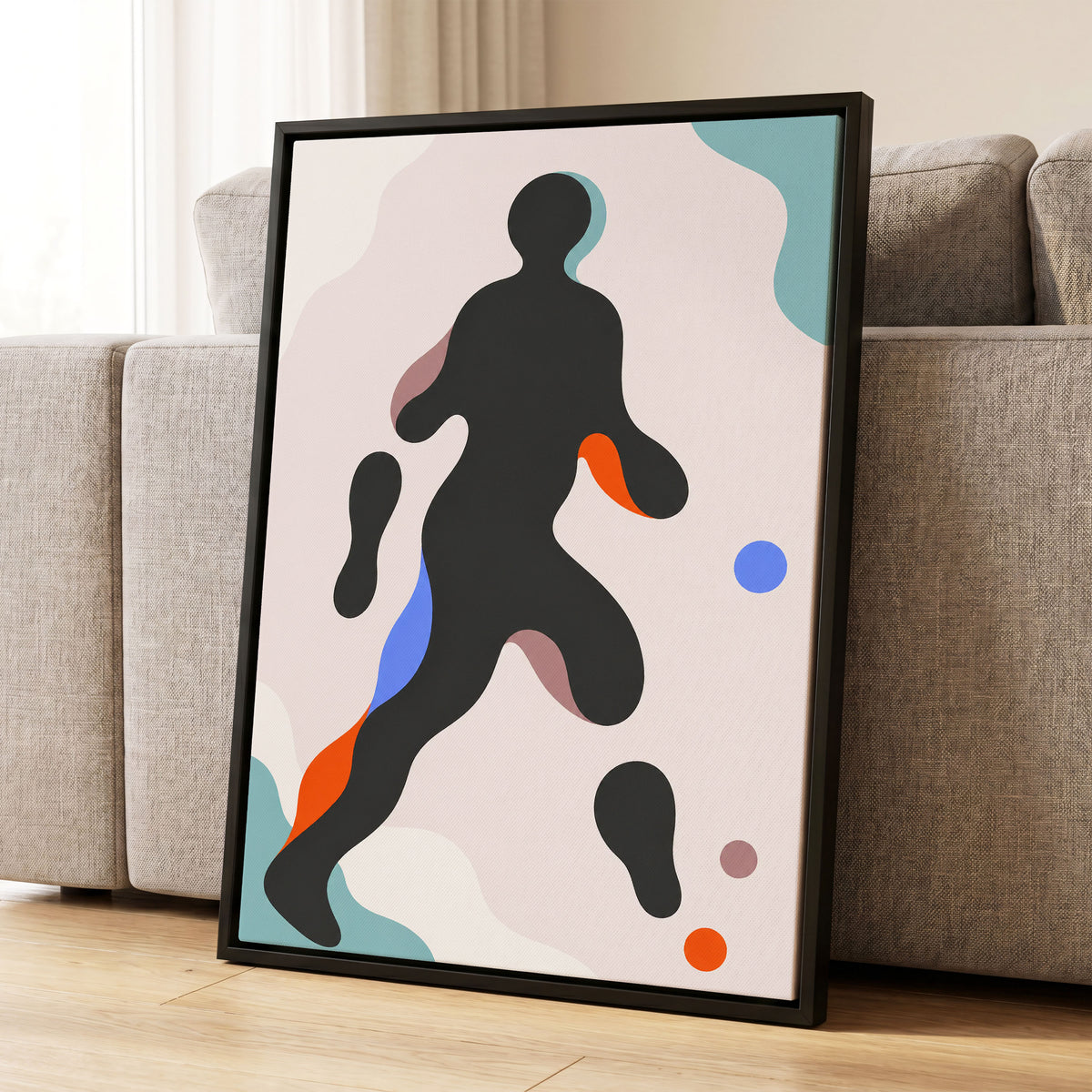 Chromatic Drift, black, pink, blue abstract wall art displayed in a styled interior, gallery view 4