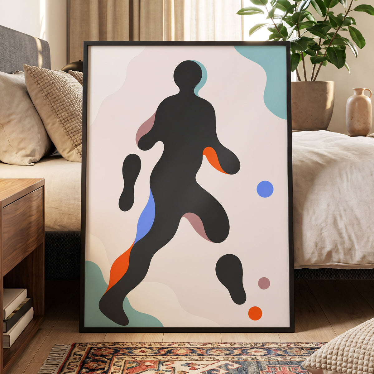 Chromatic Drift, black, pink, blue abstract wall art displayed in a styled interior, gallery view 6