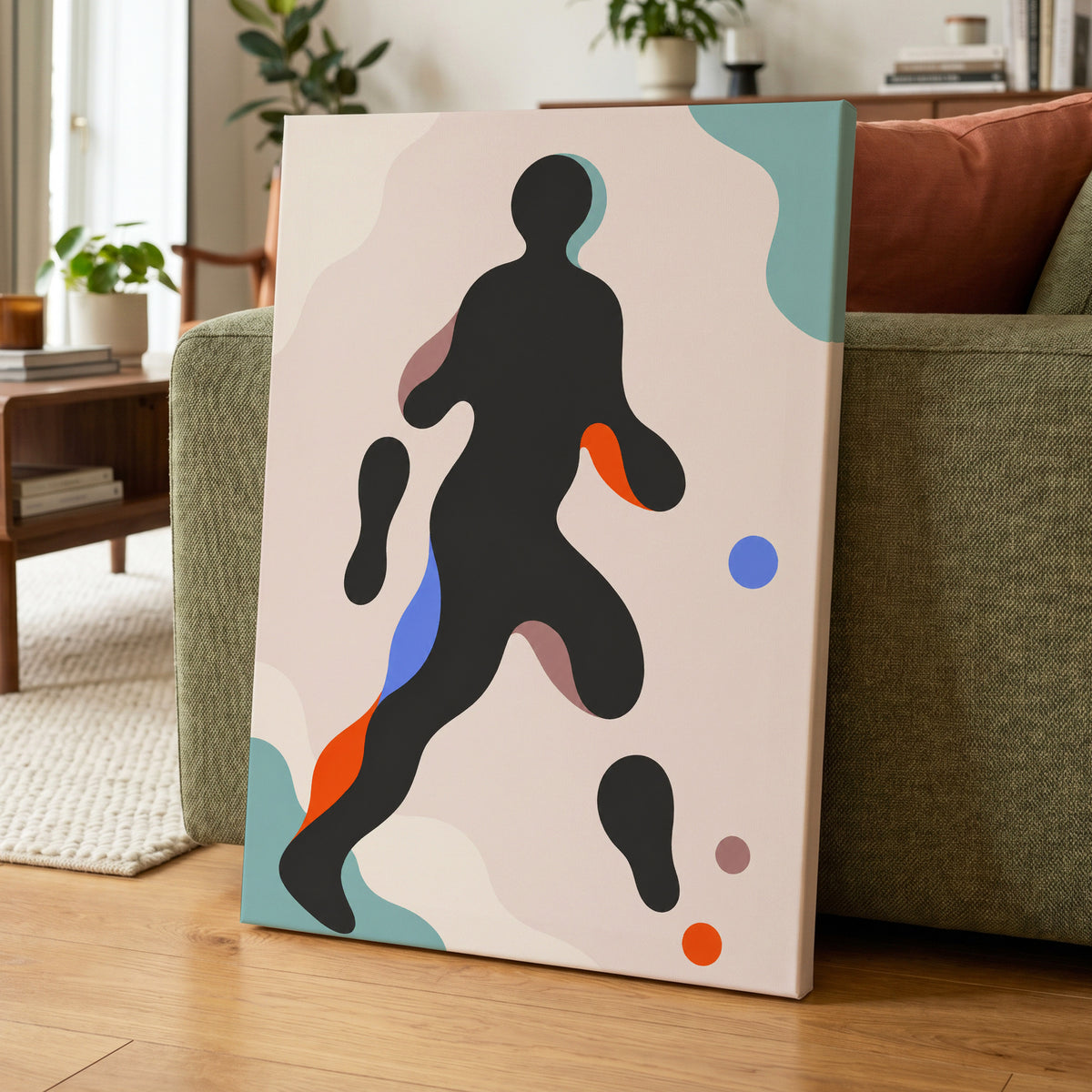 Chromatic Drift, black, pink, blue abstract wall art displayed in a styled interior, gallery view 7