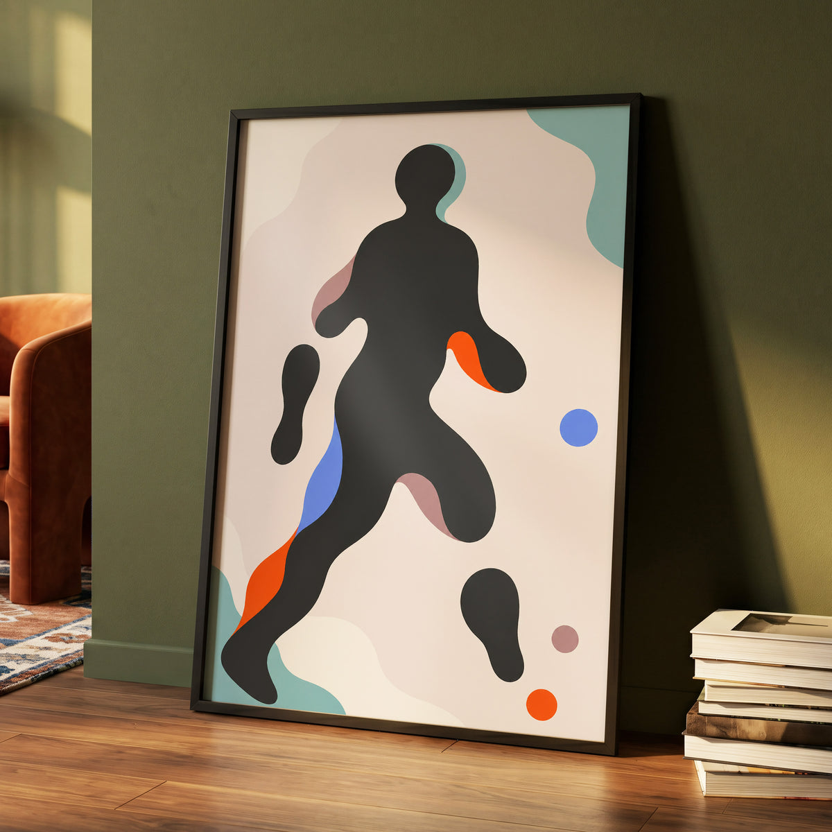 Chromatic Drift, black, pink, blue abstract wall art displayed in a styled interior, gallery view 9