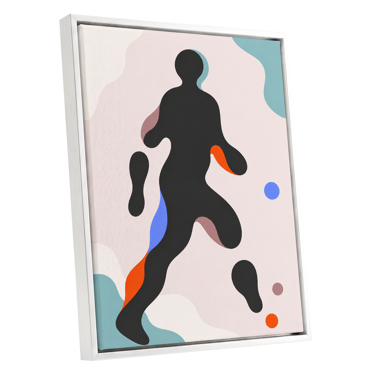 Chromatic Drift, black, pink, blue abstract wall art shown as a white framed canvas wall art