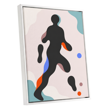 Chromatic Drift, black, pink, blue abstract wall art shown as a white framed canvas wall art