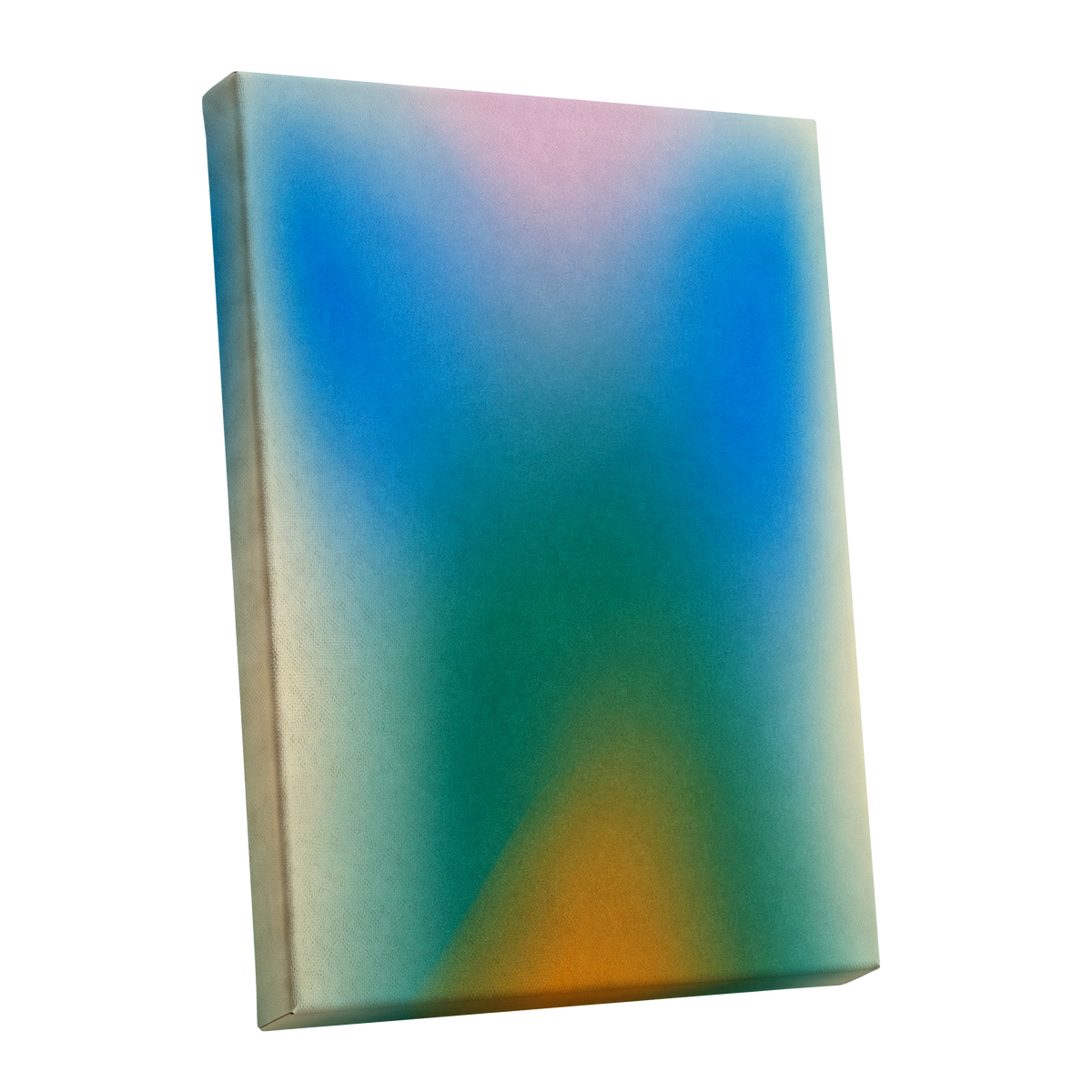 Chromatic Haze, blue, green, pink abstract wall art shown as a stretched canvas wall art