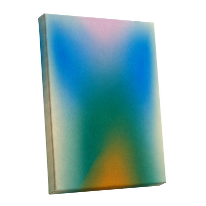 Chromatic Haze, blue, green, pink abstract wall art shown as a stretched canvas wall art