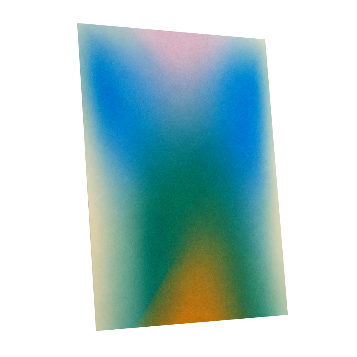 Chromatic Haze, blue, green, pink abstract wall art shown as a unframed poster wall art print
