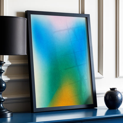 Chromatic Haze, blue, green, pink abstract wall art displayed in a styled interior, gallery view 2
