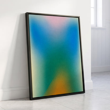 Chromatic Haze, blue, green, pink abstract wall art displayed in a styled interior, gallery view 8