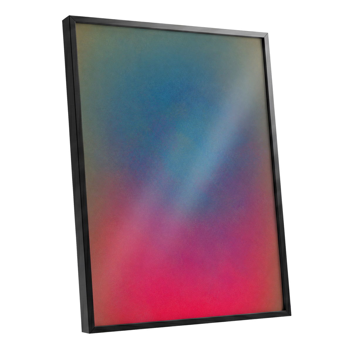 Chromatic Hush, blue, green, purple abstract wall art shown as a black framed poster wall art print