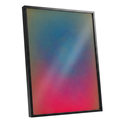 Chromatic Hush, blue, green, purple abstract wall art shown as a black framed poster wall art print