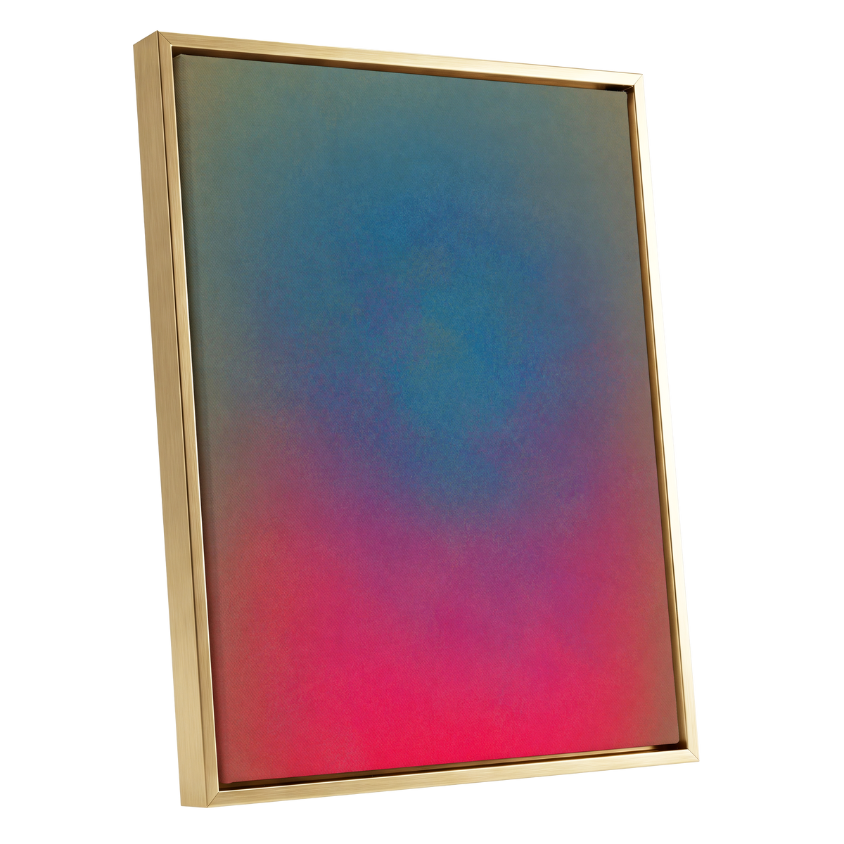 Chromatic Hush, blue, green, purple abstract wall art shown as a gold framed canvas wall art