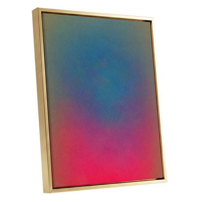 Chromatic Hush, blue, green, purple abstract wall art shown as a gold framed canvas wall art