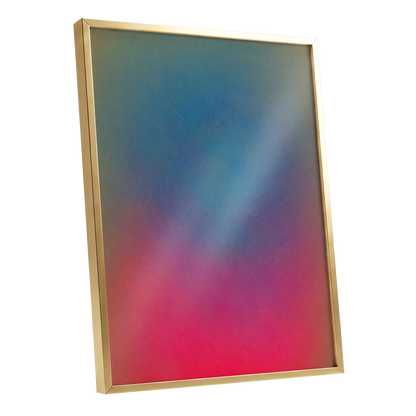 Chromatic Hush, blue, green, purple abstract wall art shown as a gold framed poster wall art print